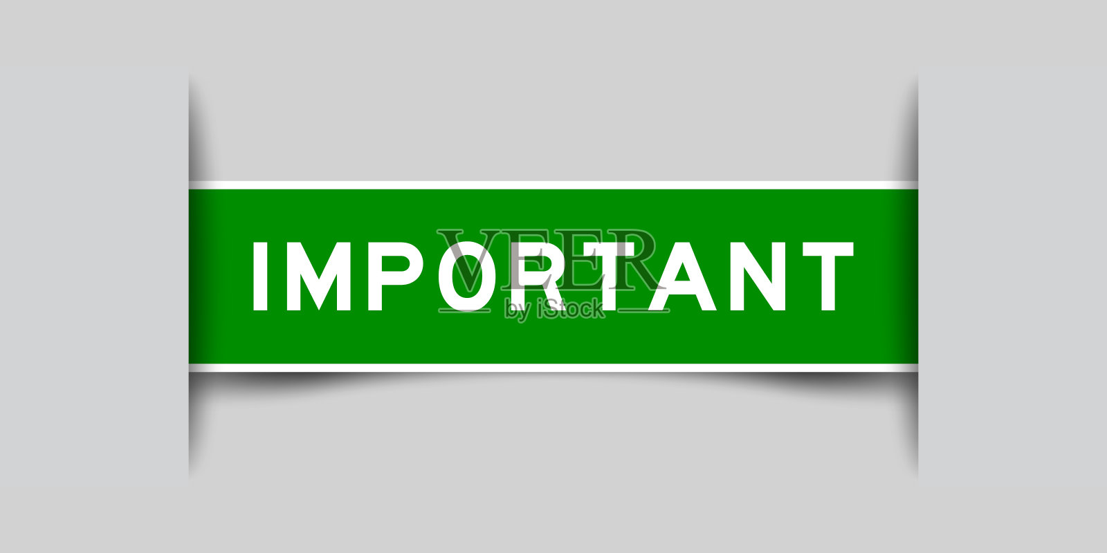 绿色方形标签贴纸，在灰色背景中插入重要字插画图片素材