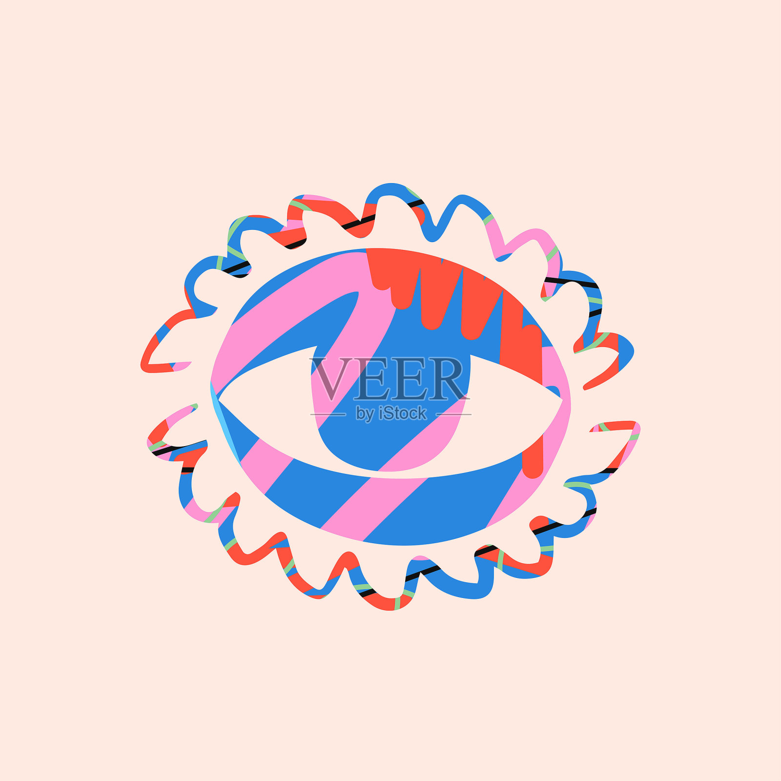 手绘古怪风格的眼睛，抽象涂鸦元素，标志，图标，剪贴画，贴纸插图插画图片素材