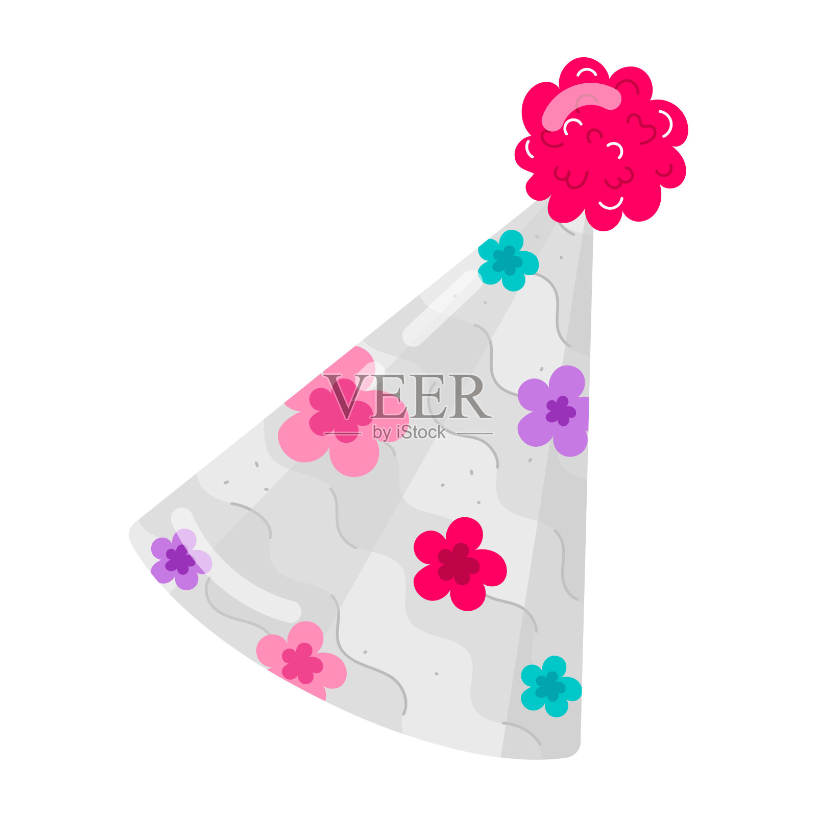 生日帽扁平贴纸插画图片素材