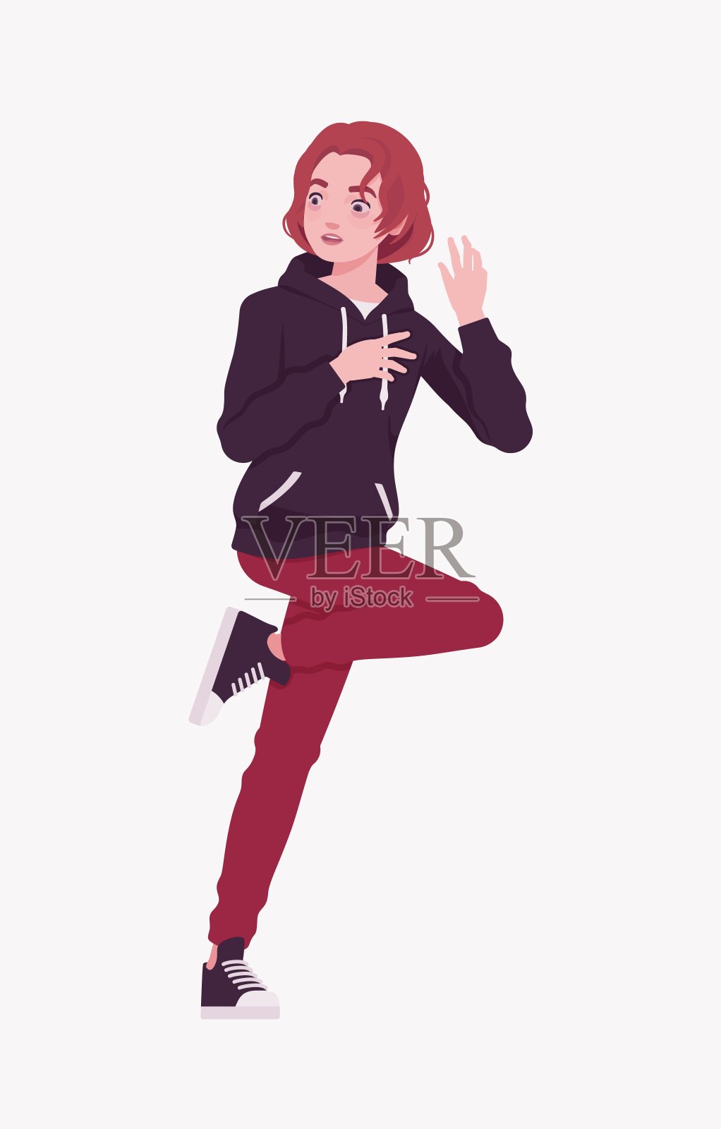穿着卫衣的年轻小伙子移动着，飞快地奔跑着摆出匆忙的姿势插画图片素材