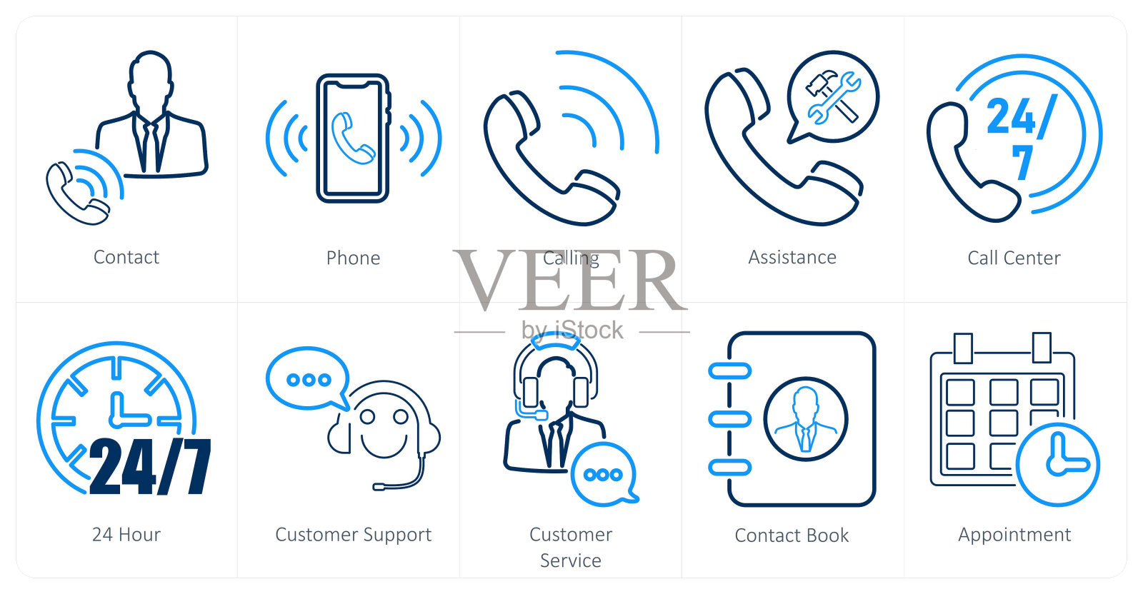 一组10个联系人图标，如联系人、电话、通话插画图片素材