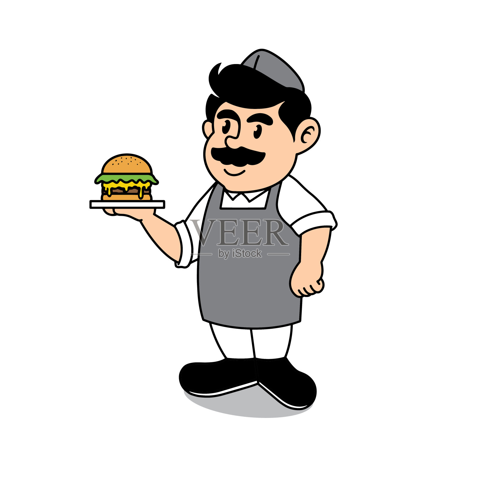 厨师拿着汉堡吉祥物矢量插画图片素材