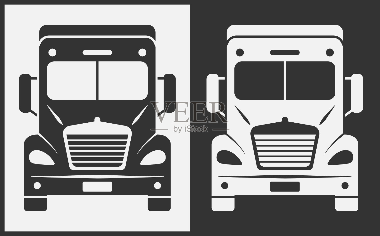 卡车图标前视图。白色背景上的黑色。矢量插图。插画图片素材