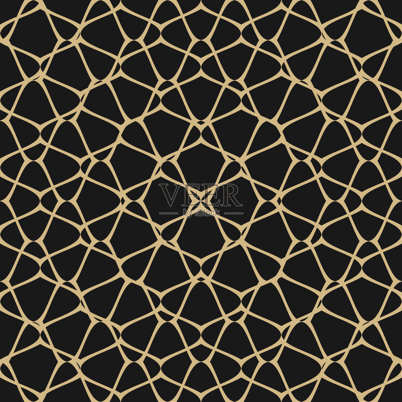 矢量网格无缝模式。黑色和金色背景。网，网格，格子插画图片素材