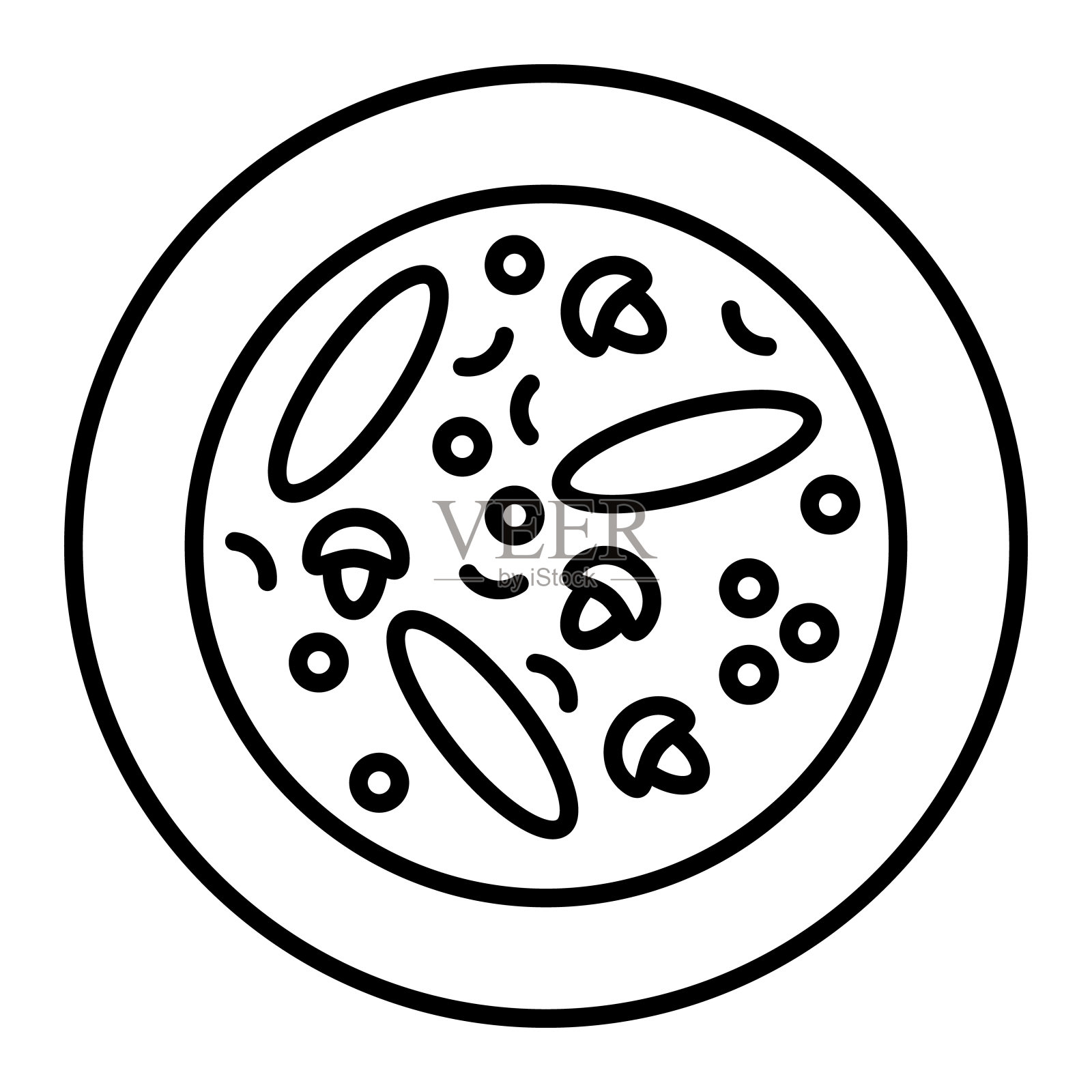 蘑菇披萨线图标。白色背景的后排披萨。插画图片素材