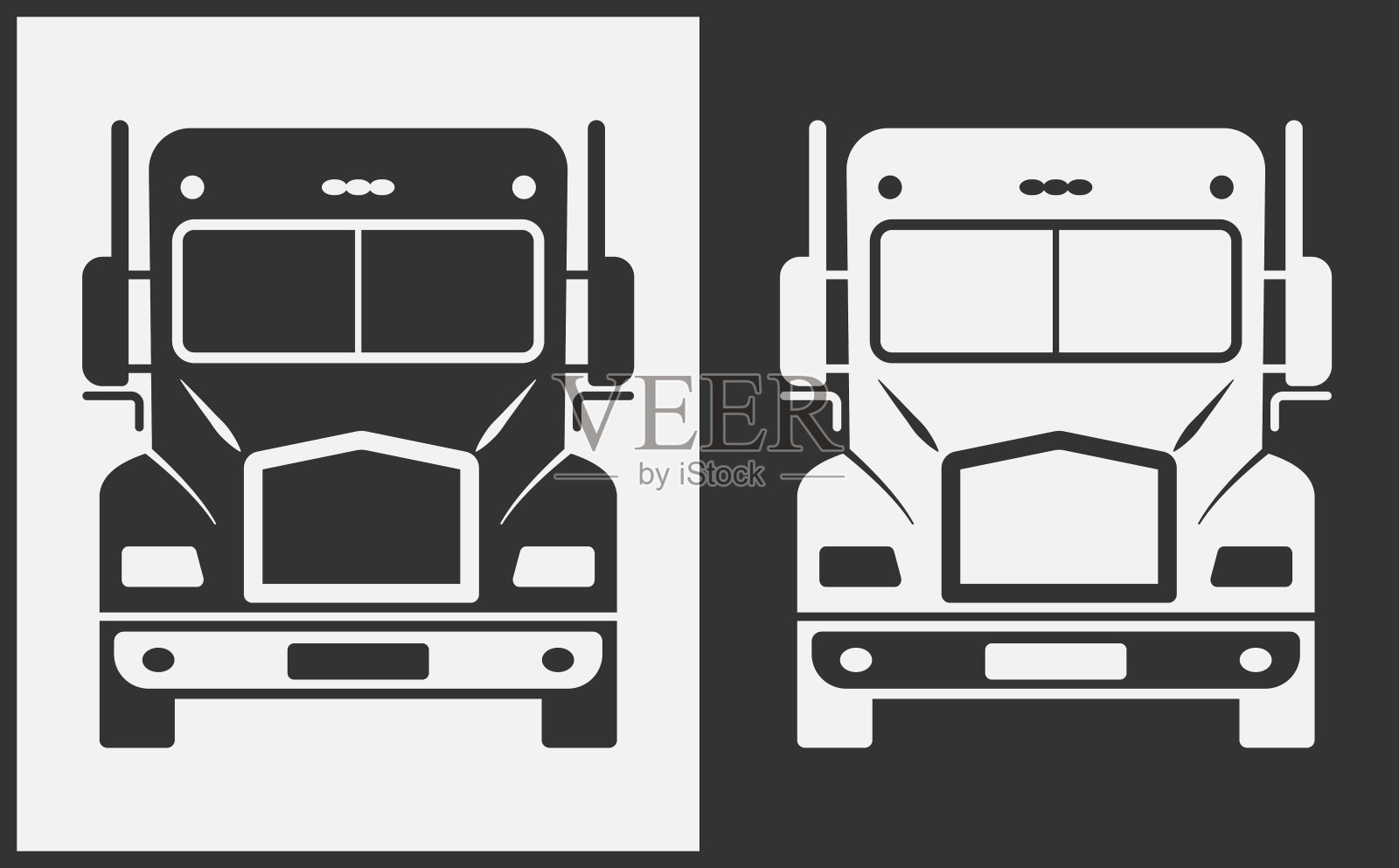 卡车图标前视图。白色背景上的黑色。矢量插图。插画图片素材