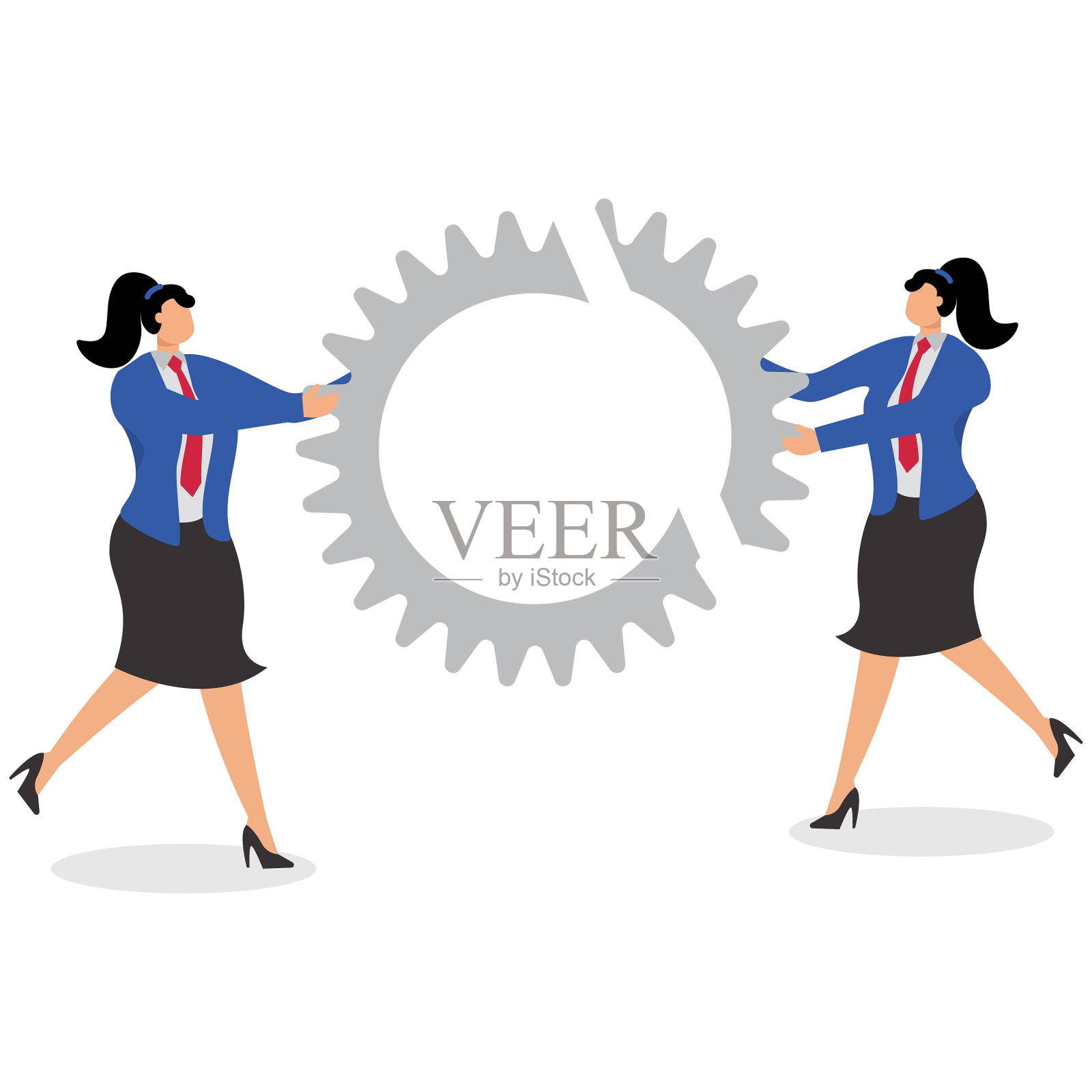 三个女商人把装备组装在一起插画图片素材