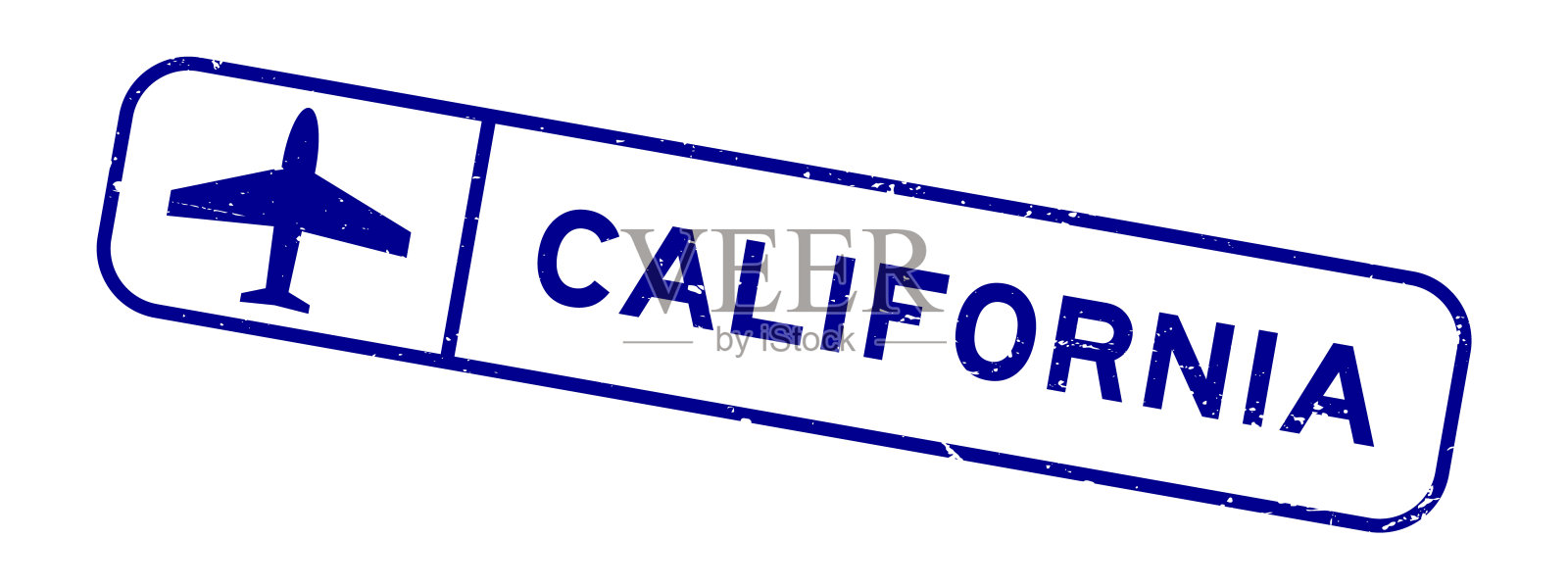 垃圾蓝加州字与平面图标方形橡胶印章白色背景插画图片素材