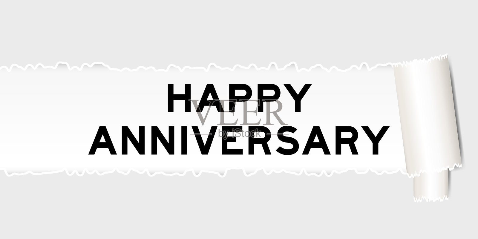 撕开的灰纸背景，撕破的部分下面有“周年快乐”字样插画图片素材