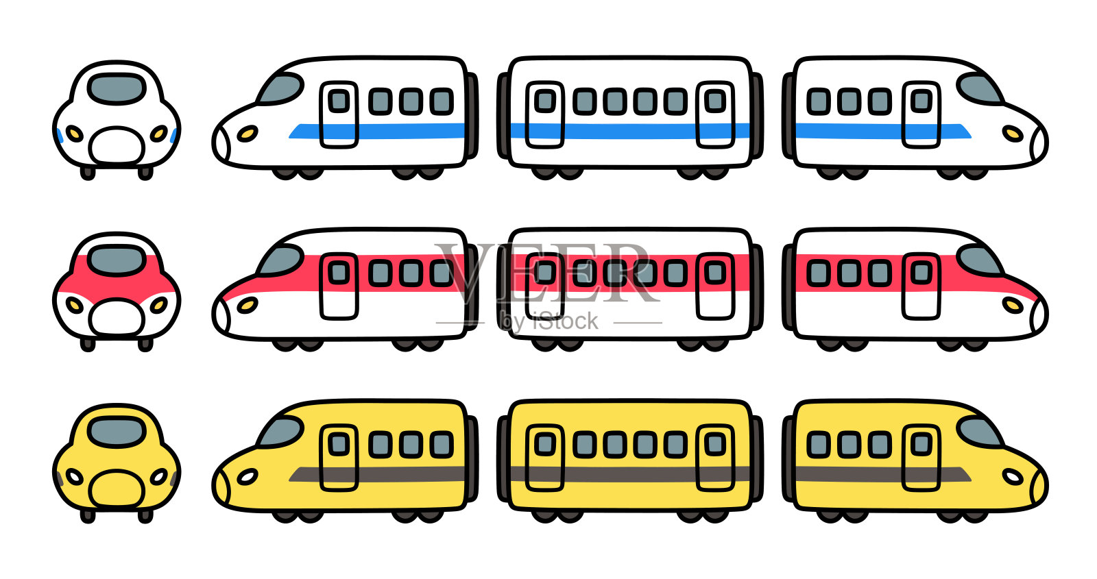 高速子弹列车卡通涂鸦套装插画图片素材