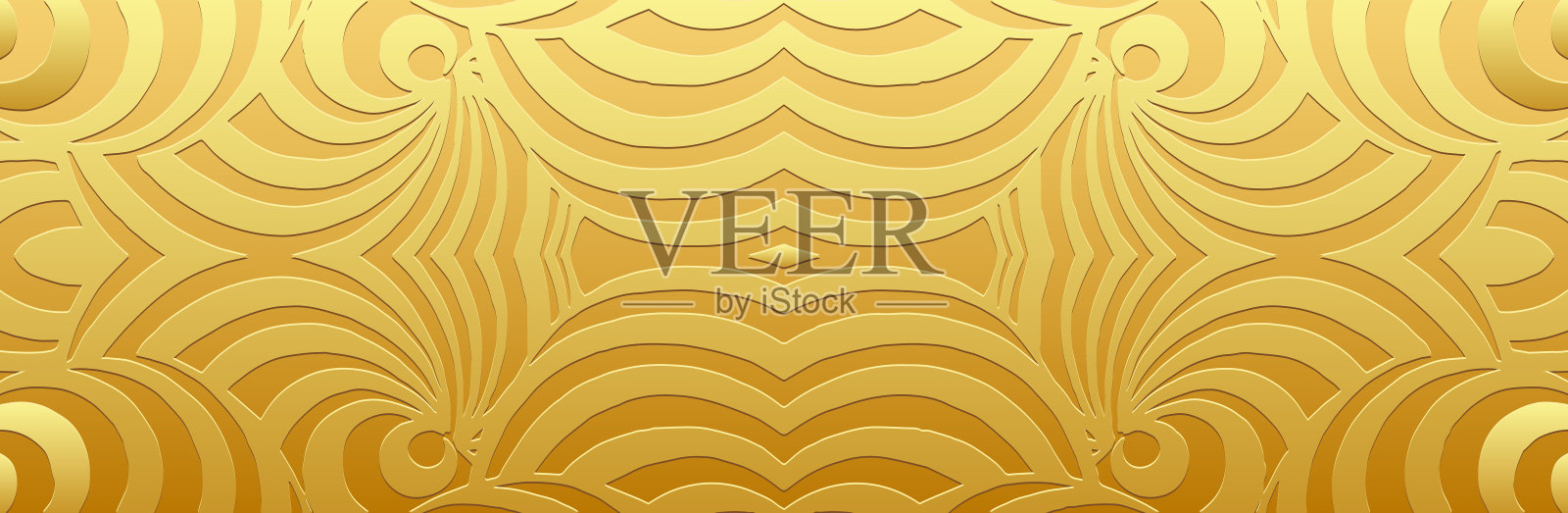 横幅。浮雕几何黄金线性3D图案上的黄金背景。装饰封面设计，手工制作。波西米亚图案，独特的东方，亚洲，印度，墨西哥，阿兹特克的异国情调。插画图片素材