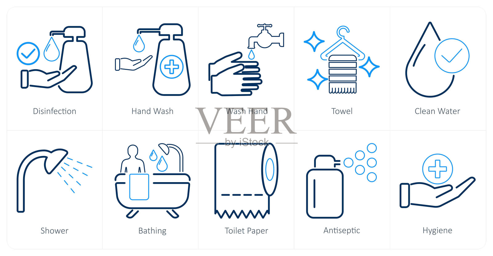 一套10个卫生图标如消毒、洗手、洗手插画图片素材