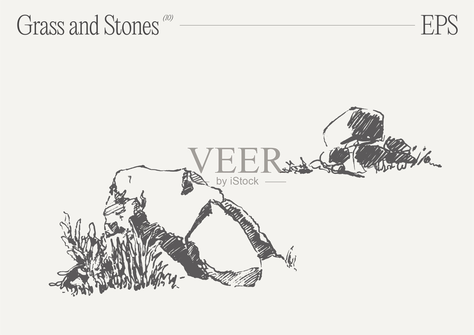 手绘矢量插图的草和岩石插画图片素材