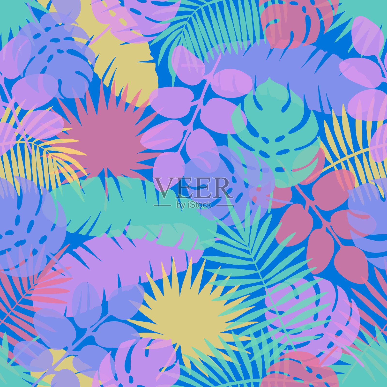 多色热带树叶无缝图案插画图片素材