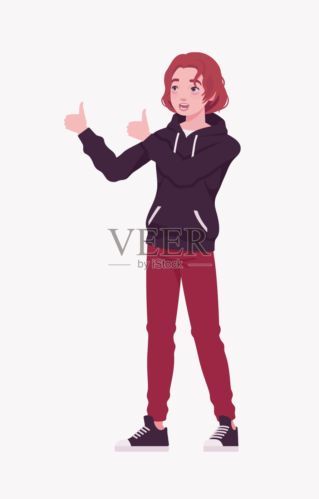 年轻可爱的连帽衫的家伙竖起大拇指的姿势插画图片素材