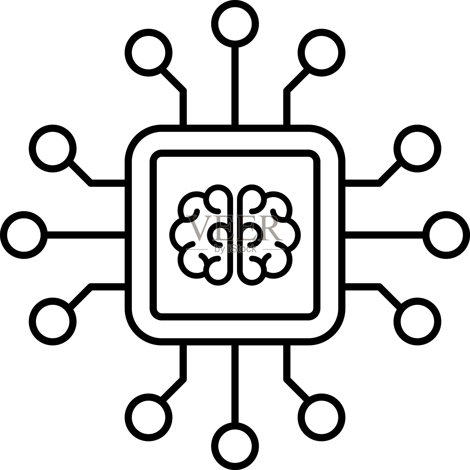 人工智能AI处理器芯片矢量图标标志，用于平面设计，标志，网站，移动应用，UI。处理器电路ai线路图标技术符号。插画图片素材