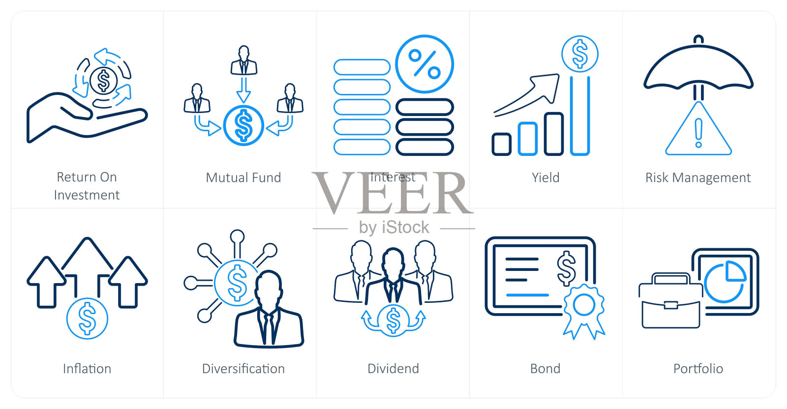 一套10个投资图标作为投资回报，共同基金，利息插画图片素材