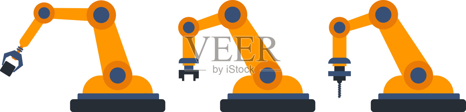 机械机器人手臂机器图标。制造工业机械机器人手臂。AI拾取器，拾取机器人，技术液压机械手，矢量插图插画图片素材