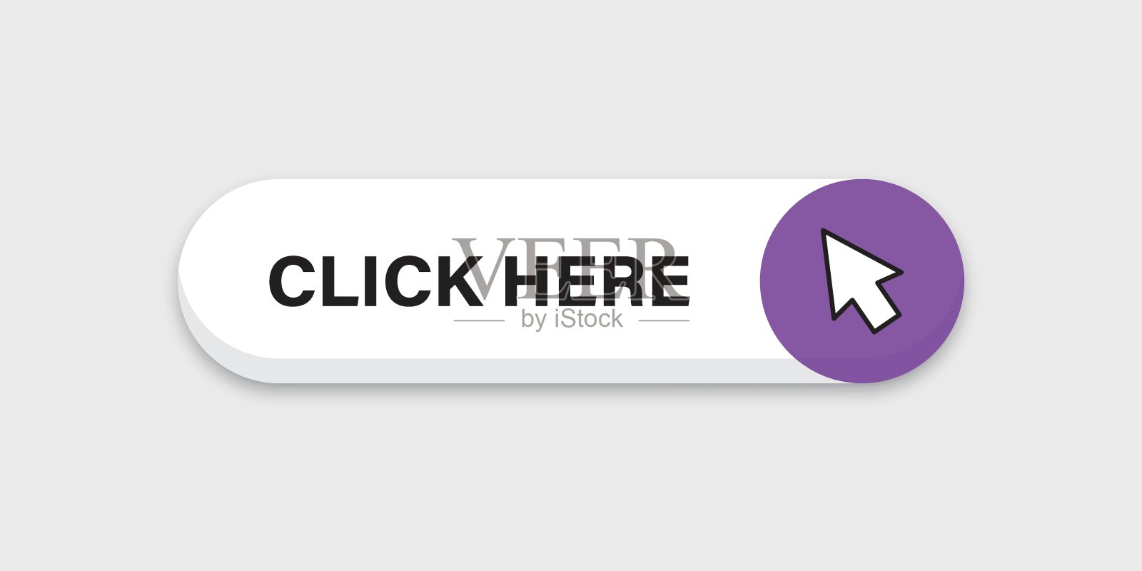 点击这里横幅图标在平面样式。电子商务矢量插图孤立的背景。购物招牌经营理念。插画图片素材