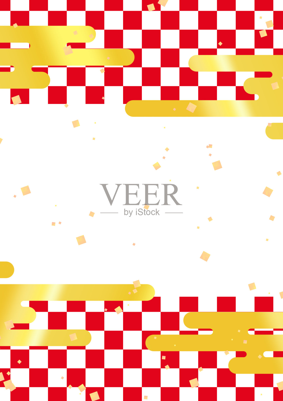 背景插图材料与红白格子图案镶嵌云和金箔插画图片素材
