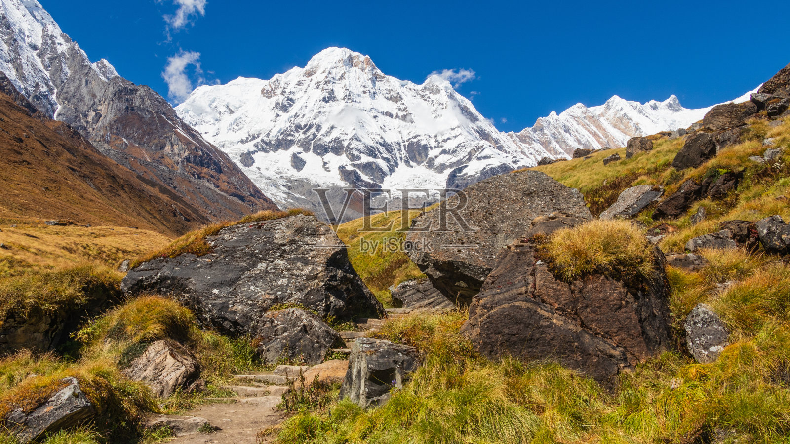 在前往安纳普尔纳大本营的途中，海拔7,219米(23,684英尺)照片摄影图片