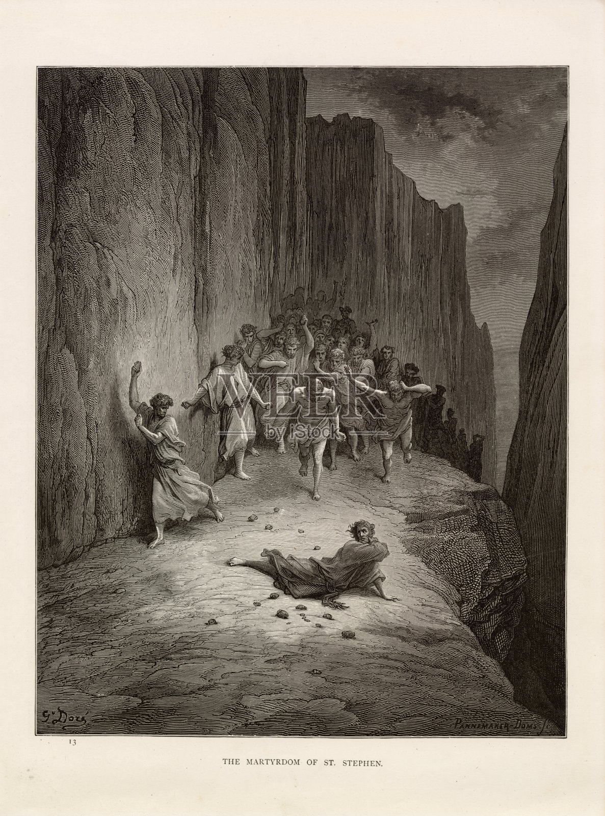 圣斯蒂芬殉难——古斯塔夫·多雷的古董艺术品，1891年插画图片素材