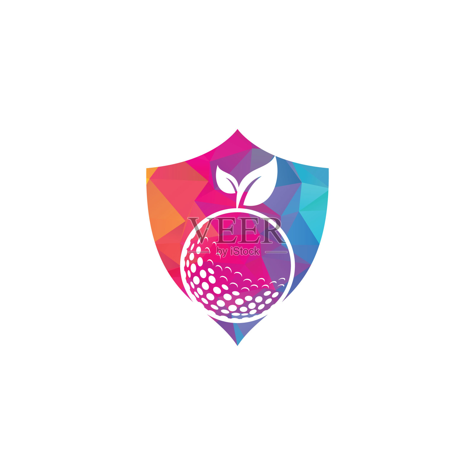 高尔夫树叶标志模板。高尔夫球和树叶，插画图片素材