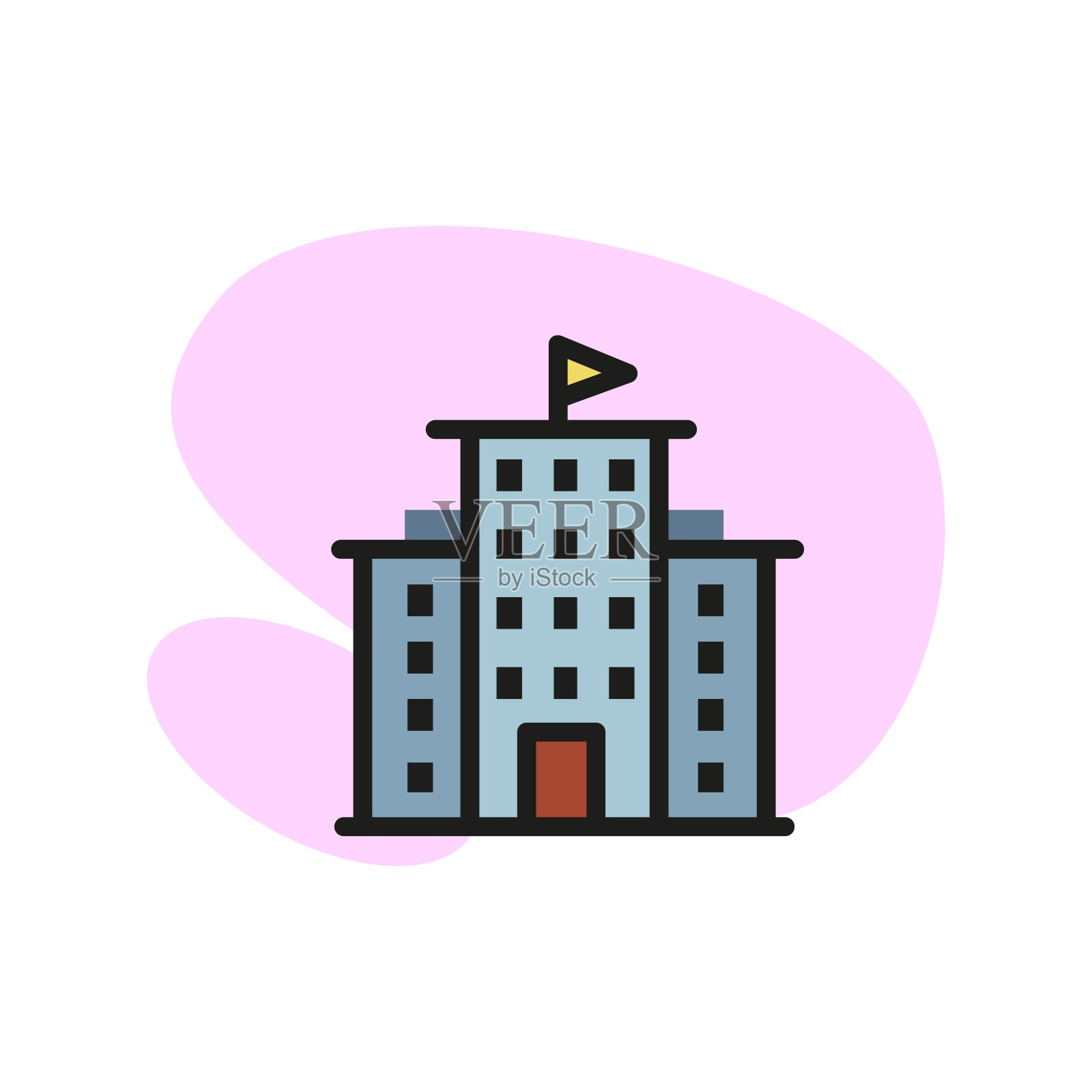 建筑与国旗在顶线图标插画图片素材