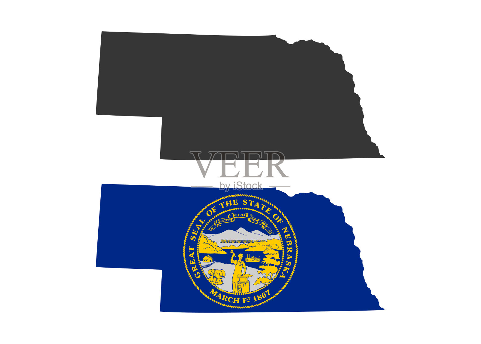 美国内布拉斯加州。内布拉斯加州的旗帜和领土。白色背景上的美国领土。独立的国家。矢量图插画图片素材