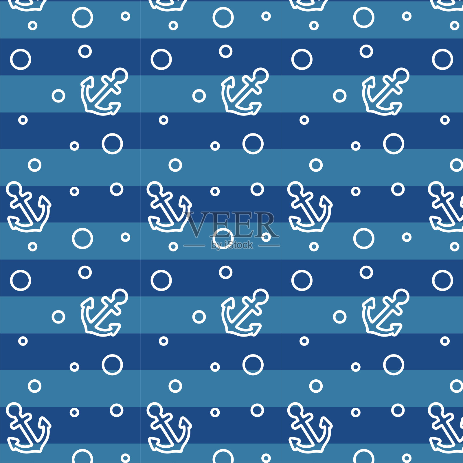 海海无缝花纹。带有锚和救生圈的设计。向量。插画图片素材