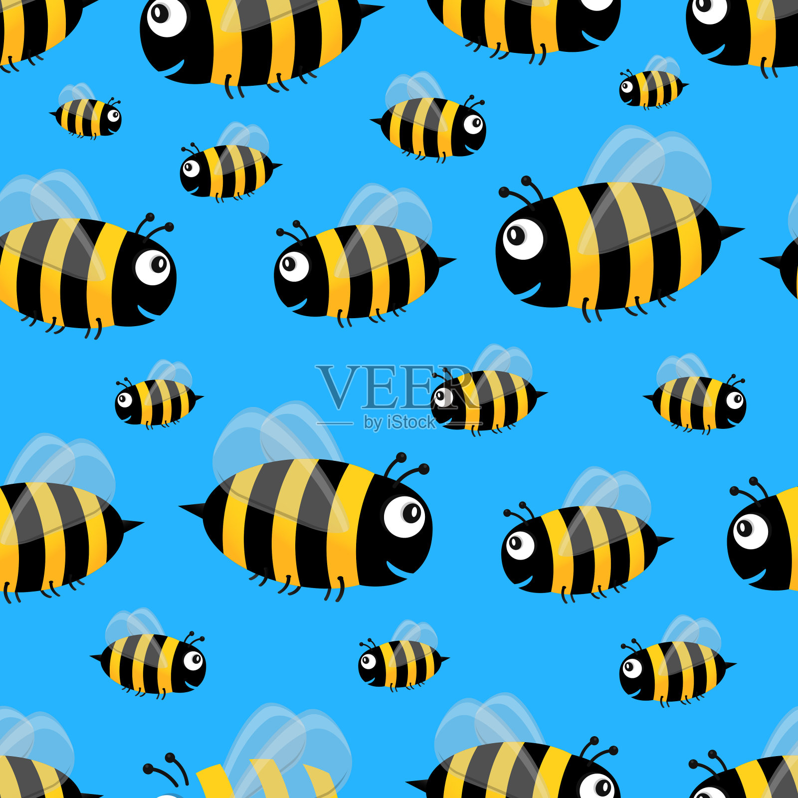 蜜蜂无缝图案。卡通蜜蜂矢量插图。插画图片素材