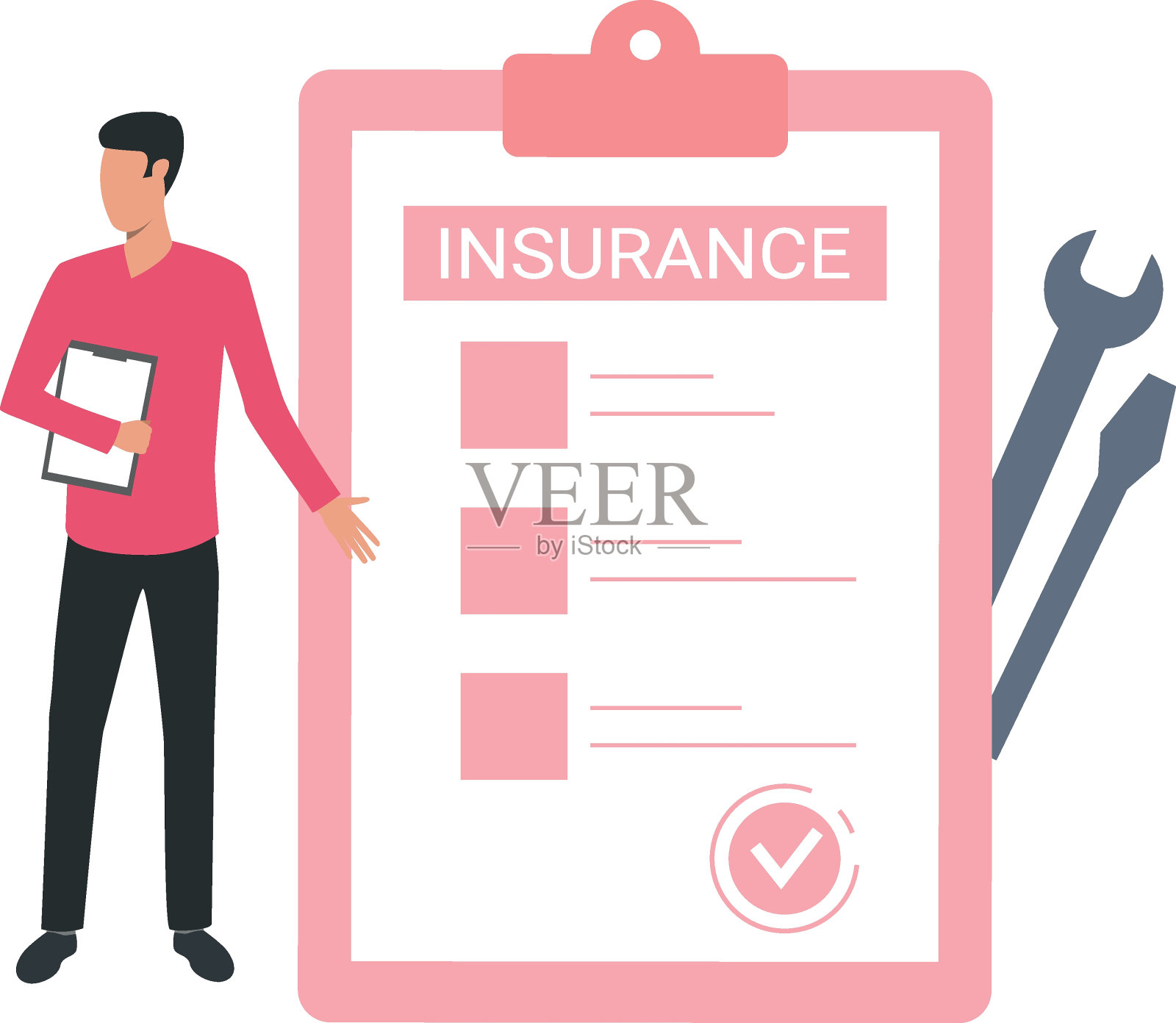 男孩正在出示保险单…插画图片素材