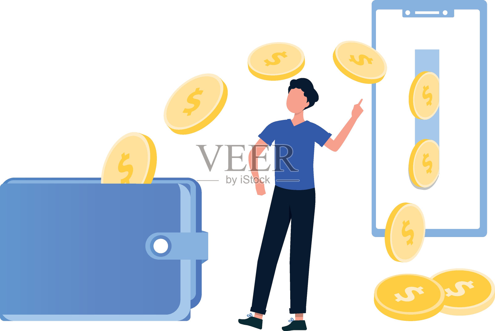 钱被转移到手机上。插画图片素材