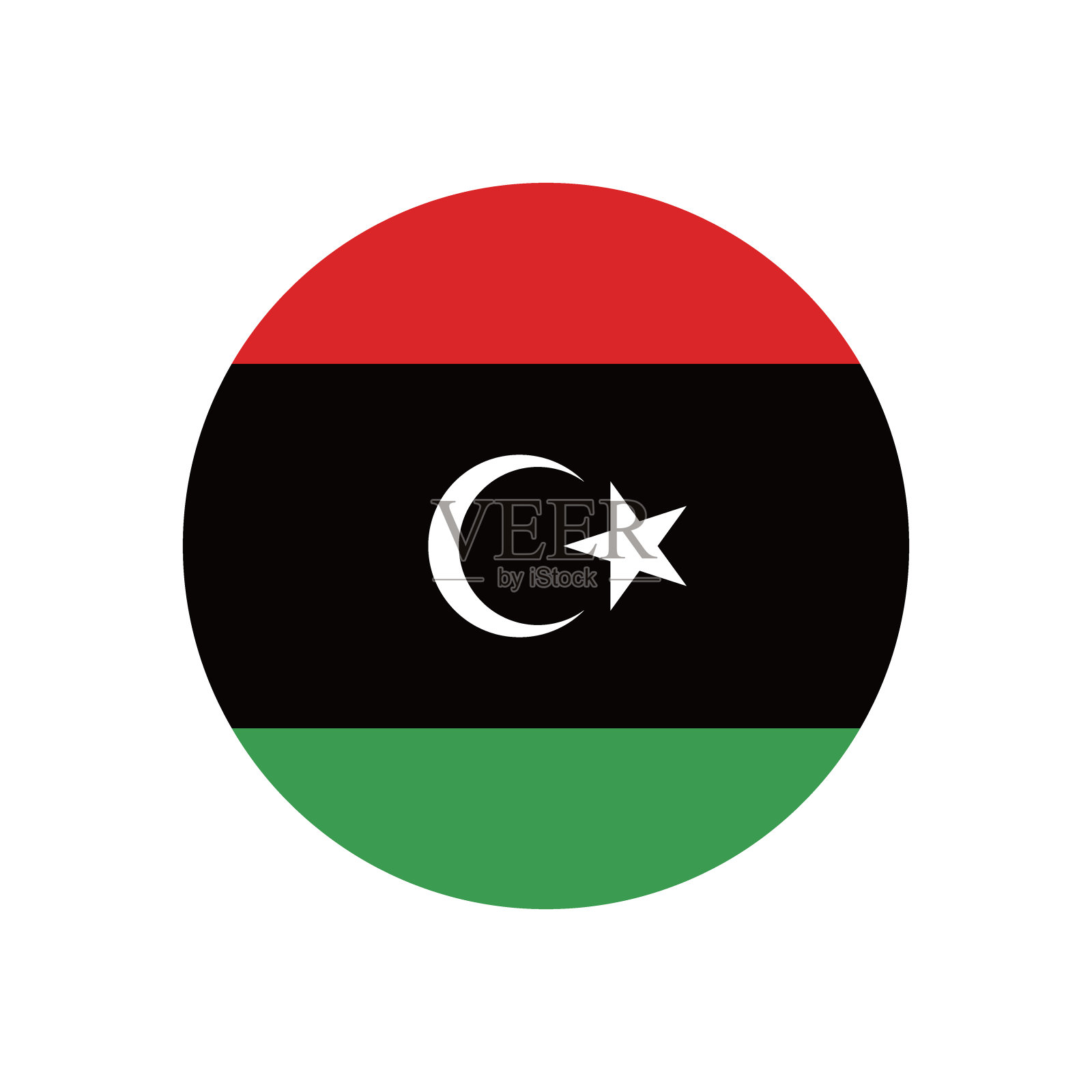 利比亚国旗。利比亚国旗。利比亚圆旗。利比亚圆旗。按钮标志图标。标准颜色。圆形按钮图标。圆圈图标。电脑插图。数码插图。矢量插图。插画图片素材