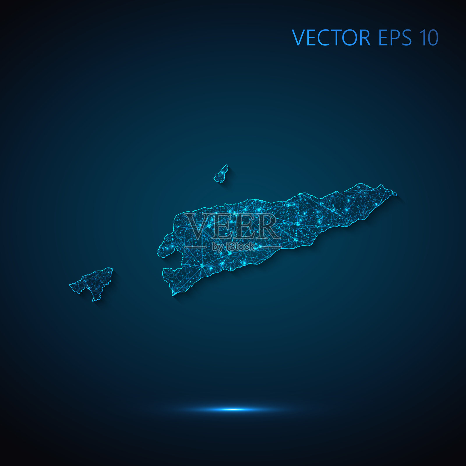 东帝汶或东帝汶地图由线条和亮点组成的星空，多边形线框网格和深蓝色背景上的连接线插画图片素材