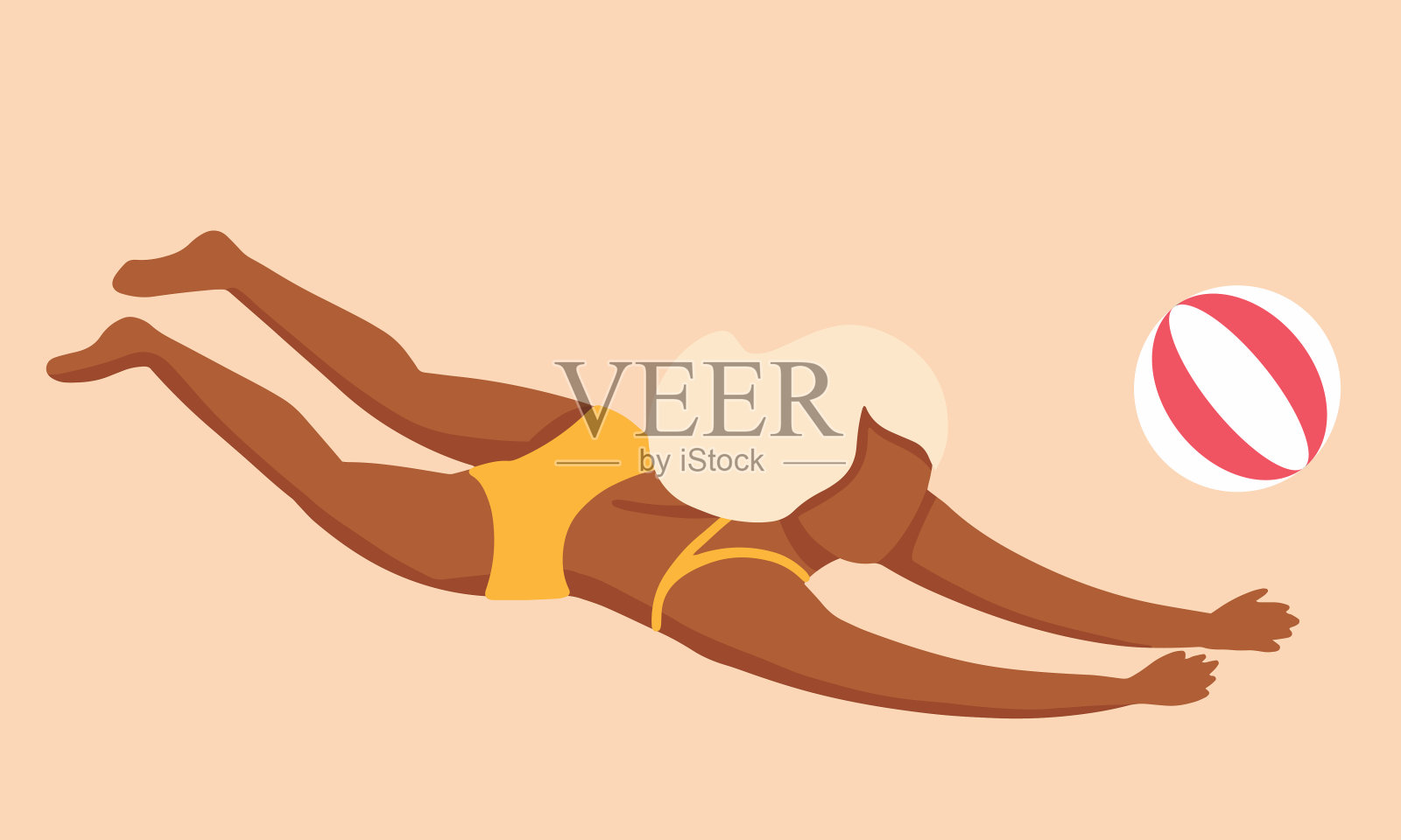 沙滩有球足球。女孩把球扔过网，男孩把球踢出去。在海边积极休息。有趣的夏季游戏比赛。度假者在热带海滩上平插图孤立插画图片素材