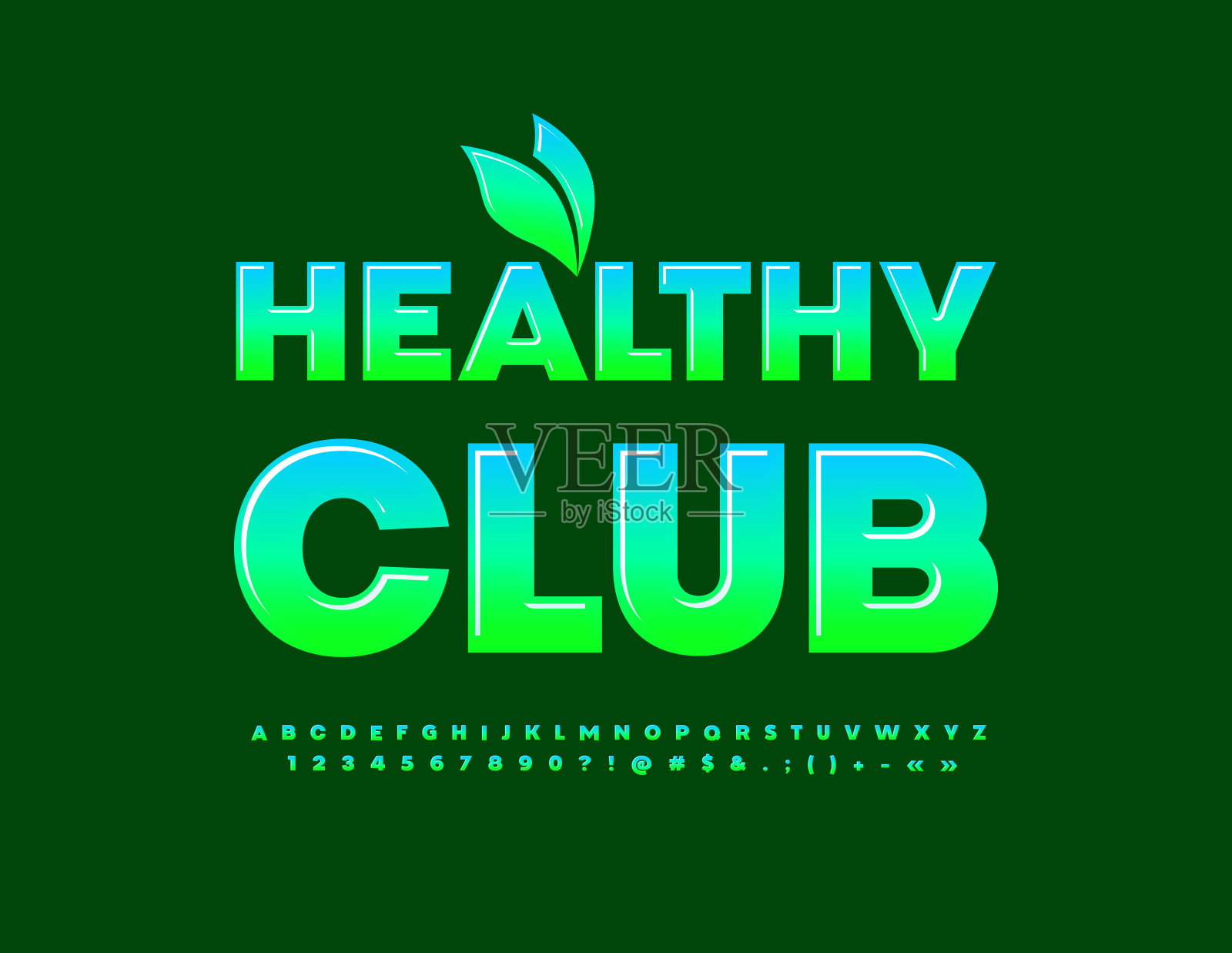 矢量概念模板健康俱乐部与装饰叶片。渐变字母，数字和符号集插画图片素材