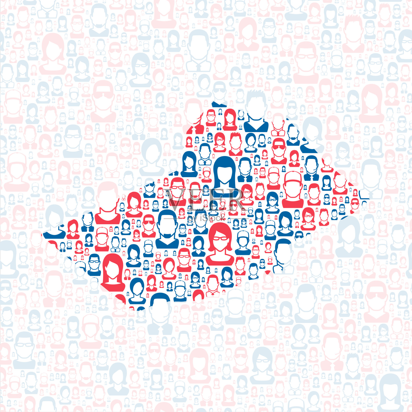 宾夕法尼亚州斯库尔基尔县。地图上有蓝色和红色的人插画图片素材