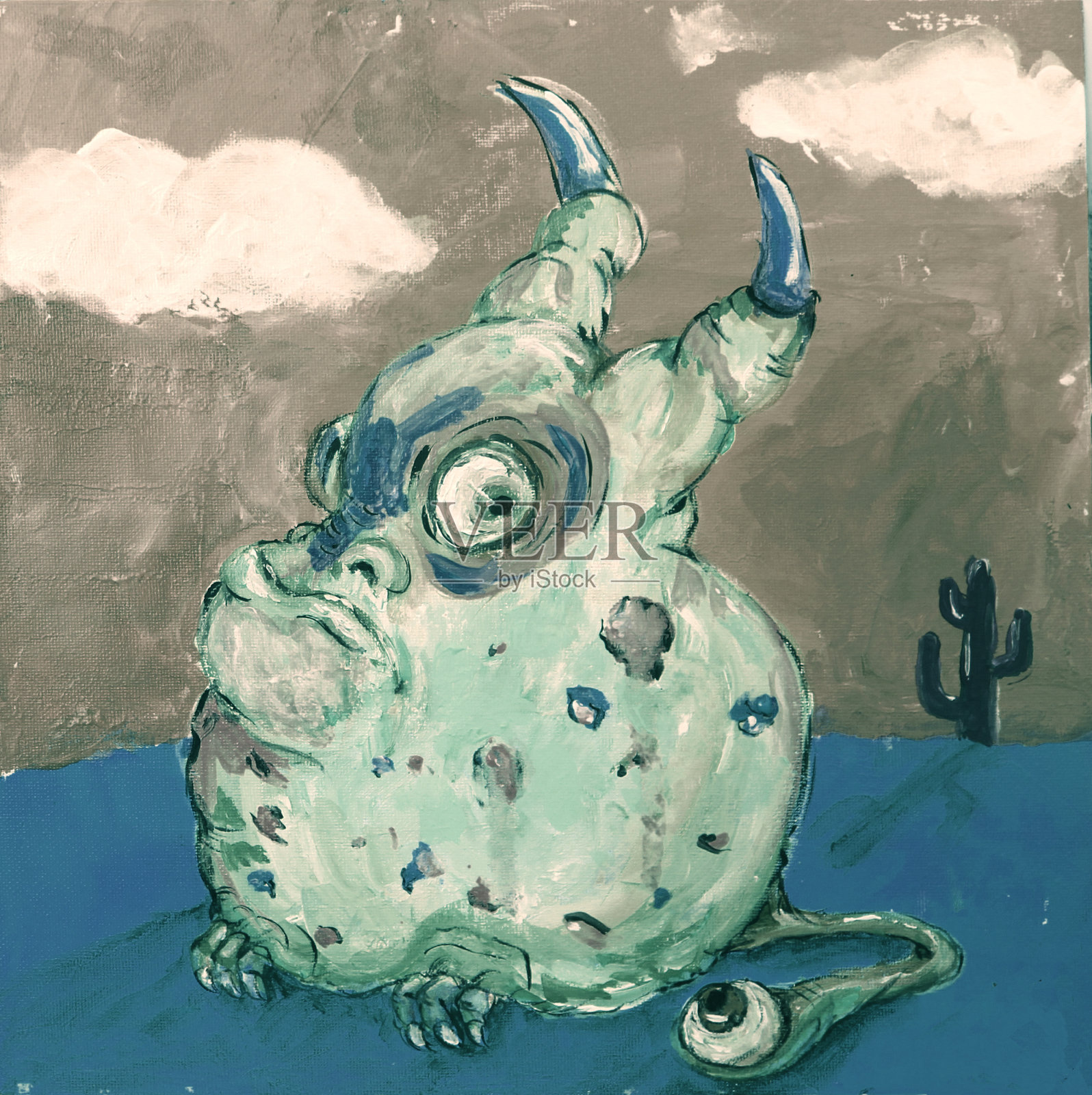 异想天开的幻想可爱的狩猎粉色怪物生物绘画插画图片素材