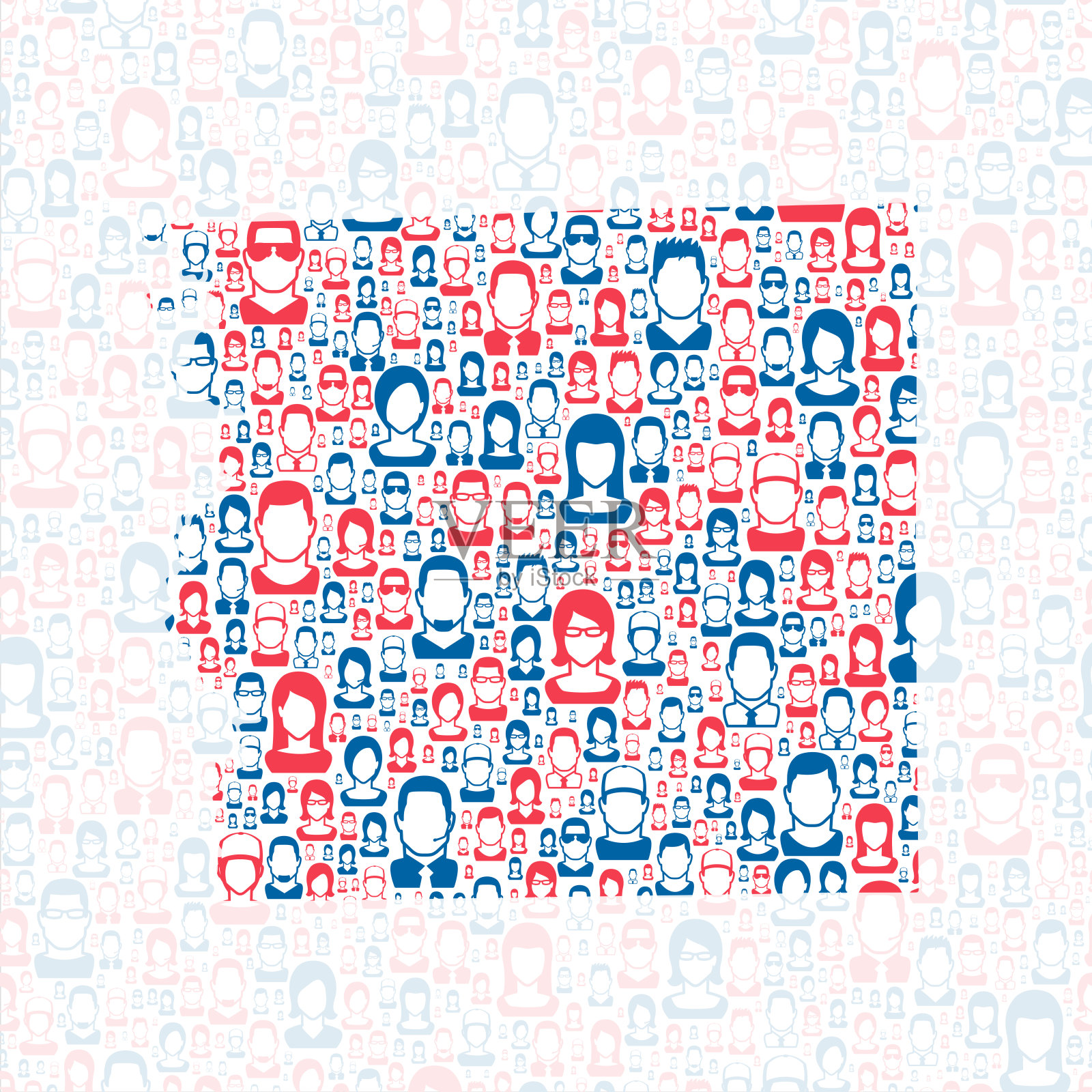 密苏里州斯凯勒县。地图上有蓝色和红色的人插画图片素材