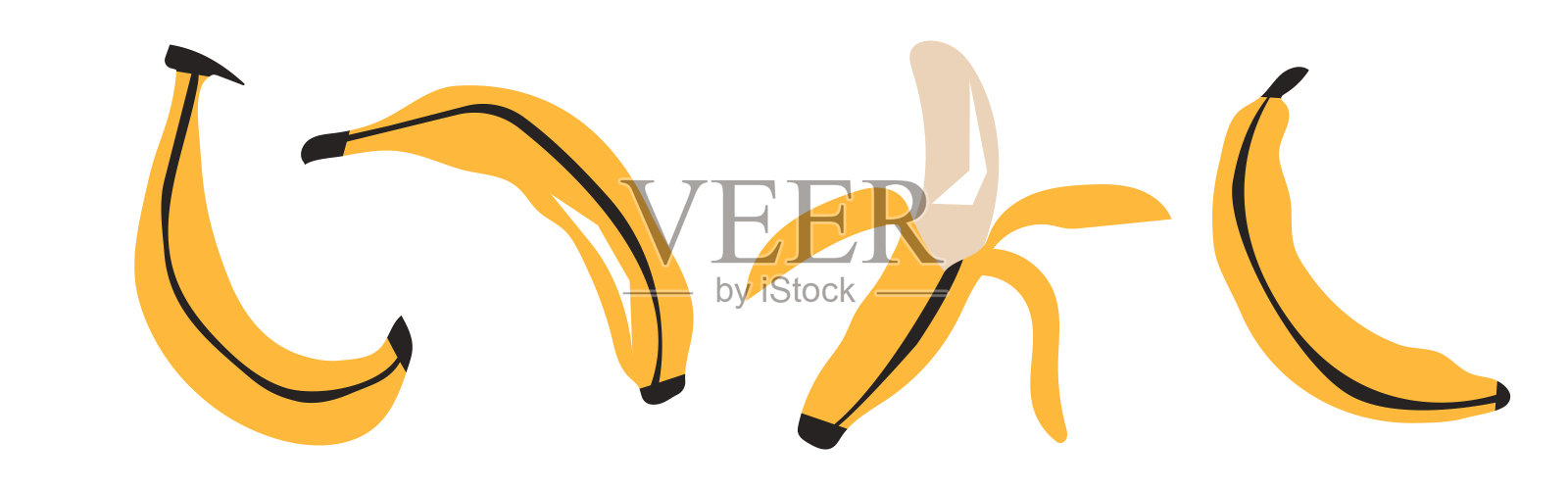 一组抽象香蕉.简单的香蕉.当代潮流矢量插图