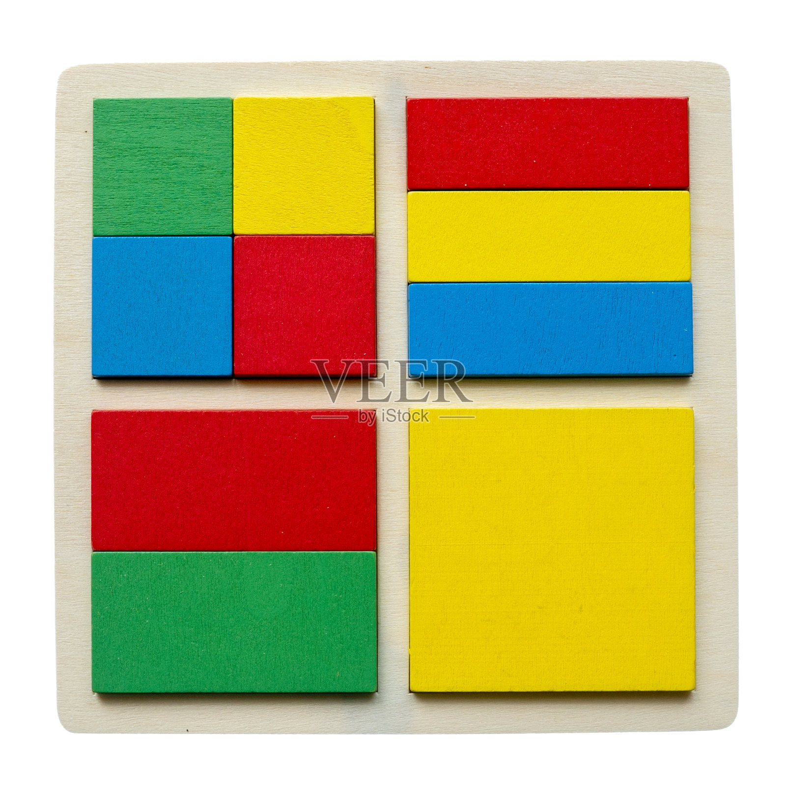 彩色的方形和长方形拼图孤立在白色的背景上，照片摄影图片