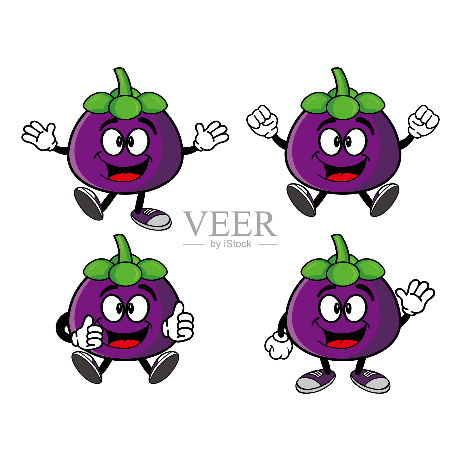 一套收集可爱的微笑山竹卡通人物。矢量插图隔离在白色背景上插画图片素材