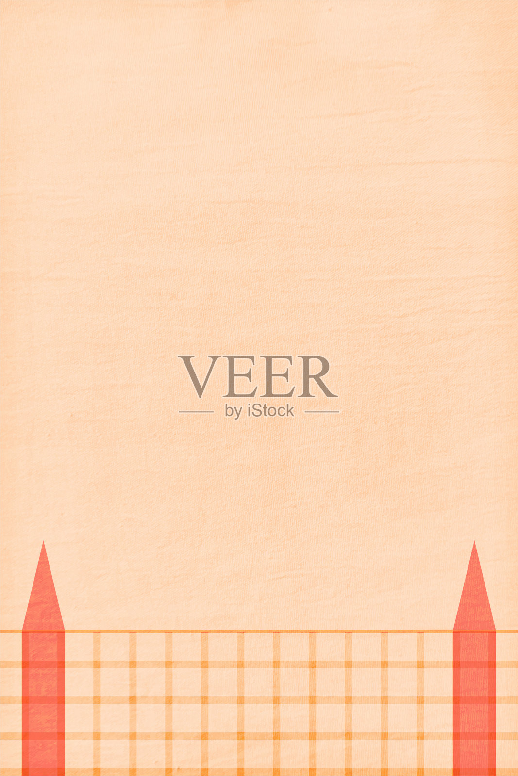 空的空白非常浅的棕色或米色或卡其色的grunge纹理效果垂直矢量背景与底部边缘的方格边界与两个尖刺橙色固体三角形形状的抽象突起像一个篱笆的末端插画图片素材