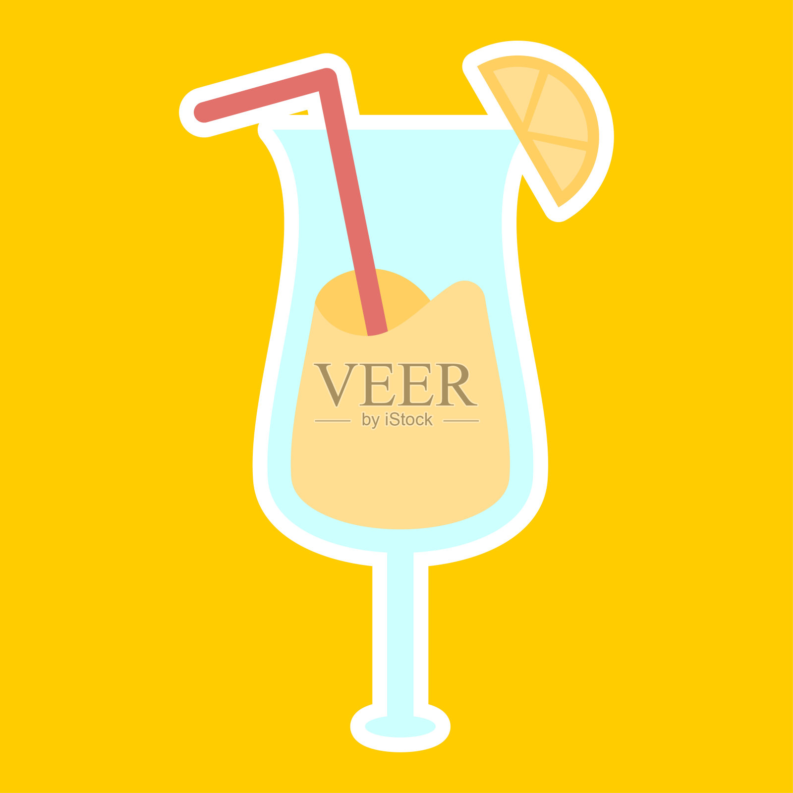 黄色背景上的鸡尾酒平面图标。矢量插图。插画图片素材