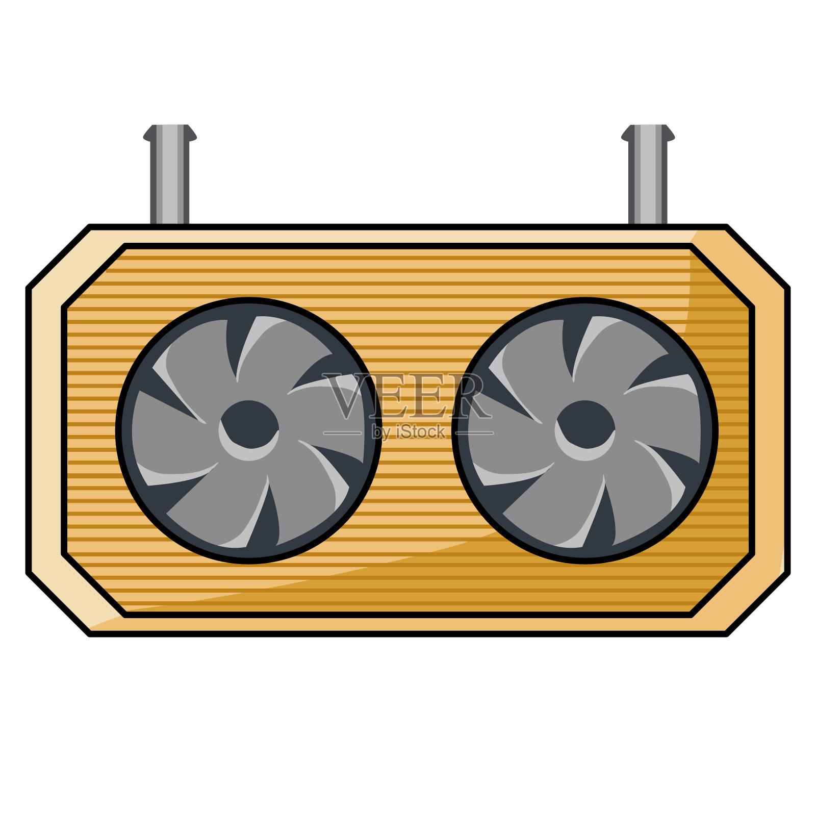 计算机散热系统。 图标，带有风扇和散热器的CPU液体冷却器。 矢量图标插画图片素材