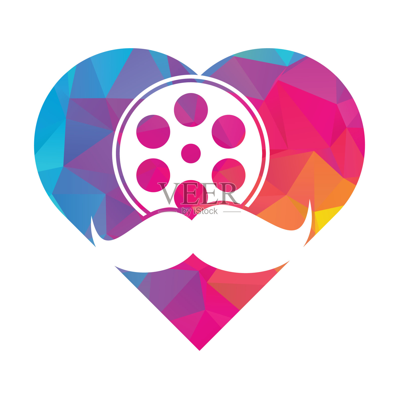 胡子胶卷卷心形概念标志设计向量。插画图片素材