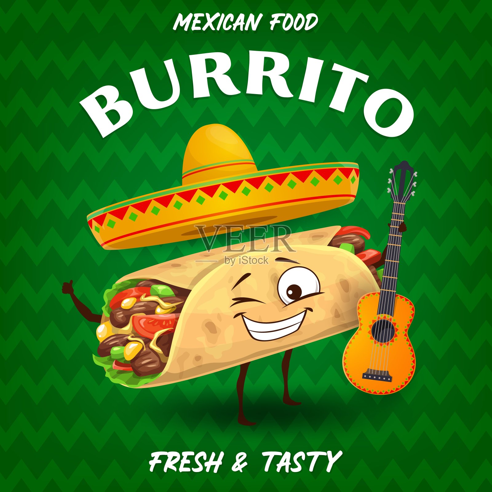 卡通墨西哥卷饼墨西哥流浪乐队音乐家海报插画图片素材