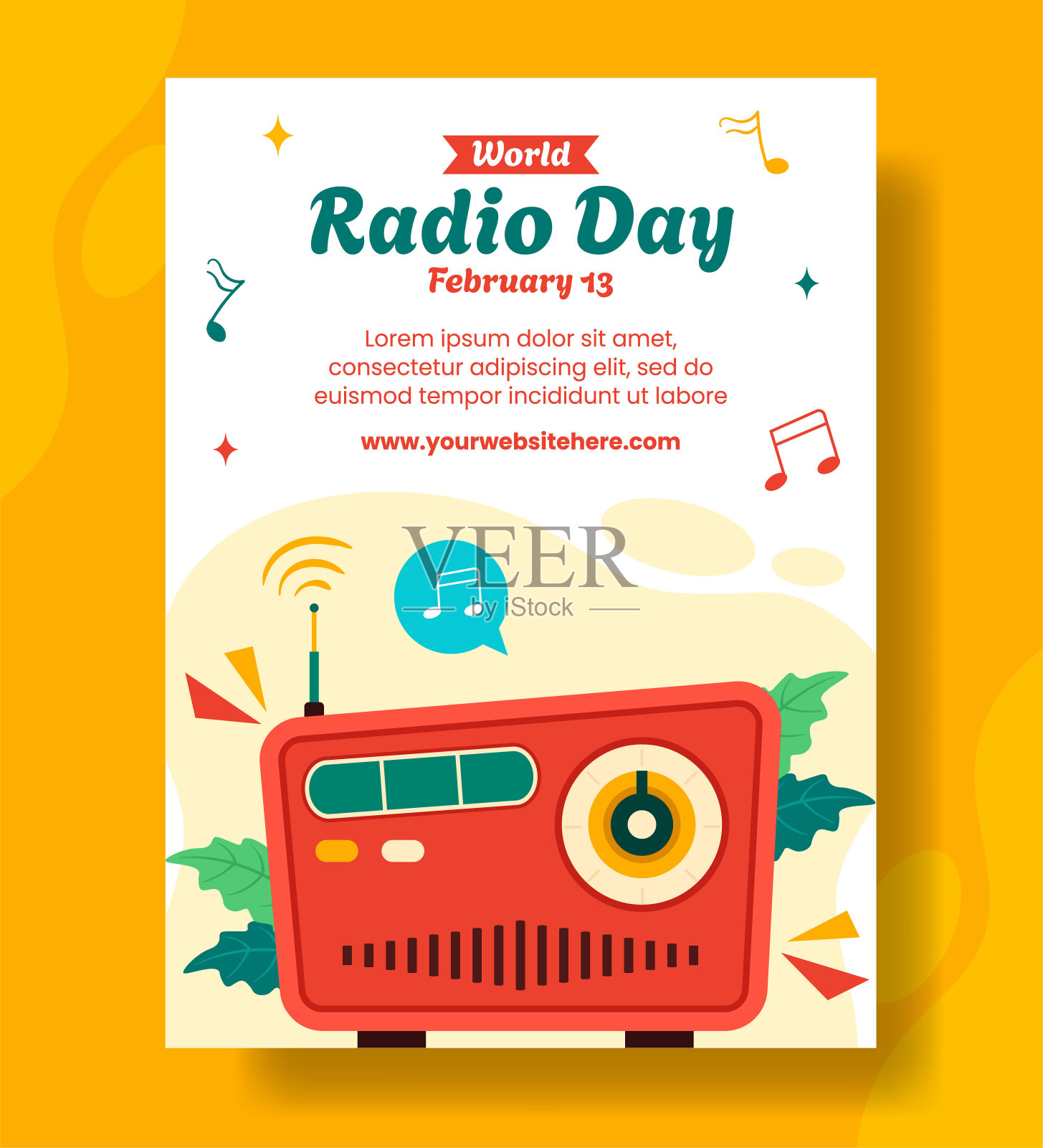 广播日垂直海报平面卡通手绘模板背景插图插画图片素材