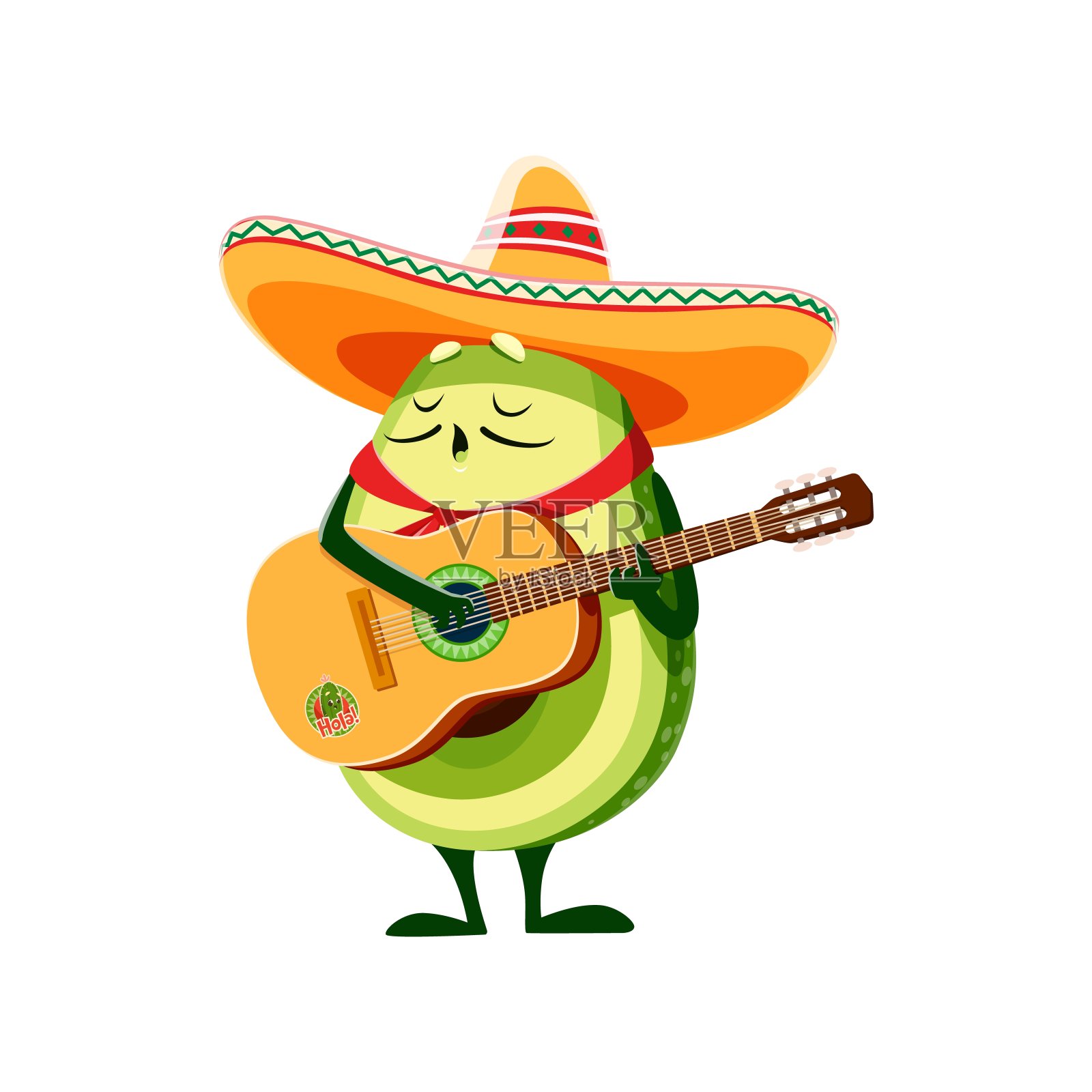 卡通卡哇伊墨西哥流浪乐队音乐家鳄梨插画图片素材